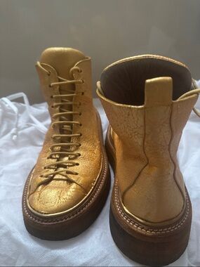 Marsell Metallic Gold Leather Combat Boots